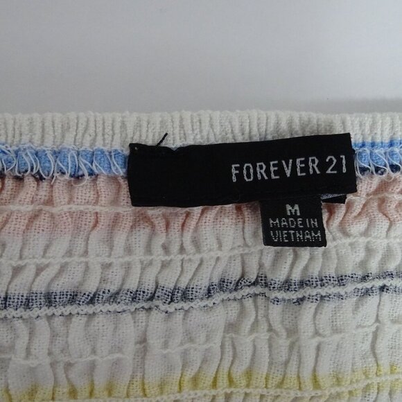 Forever 21 Sleeveless Multicolor Stripe Buttoned Romper Women Size M Rayon Linen - Picture 6 of 12